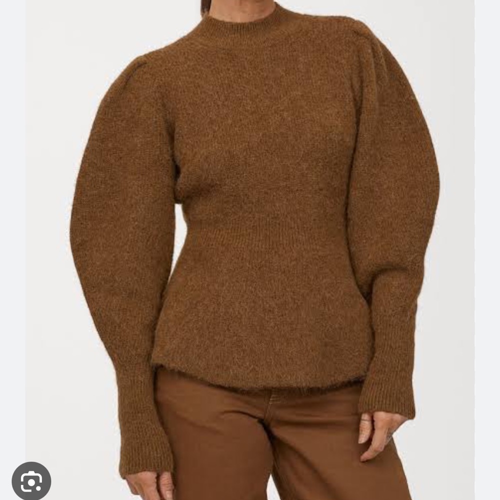 H&M Alpaca Blend Peplum Sweater Puffy Sleeves